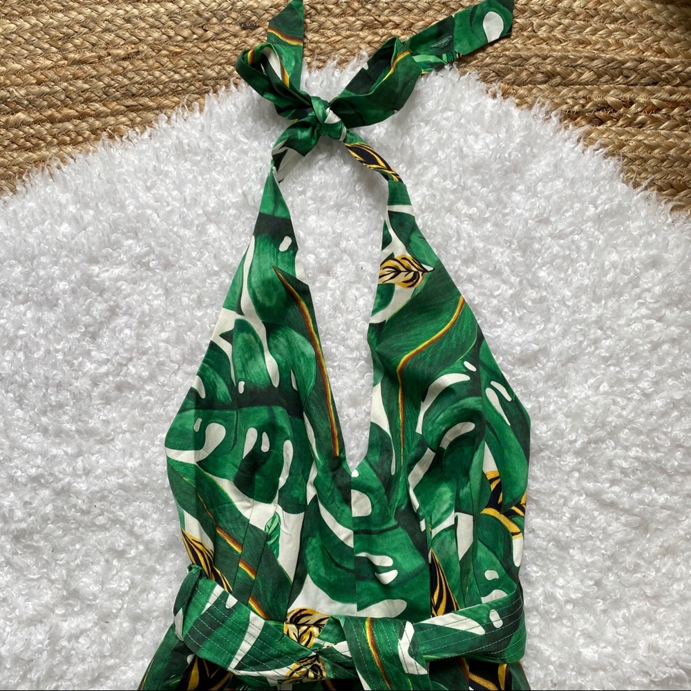 ANTHROPOLOGIE Farm Rio Palm Halter Jumpsuit XS - Picture 5 of 8
